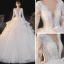 Illusion Champagne La Mariée Robe De Mariée 2020 Robe Boule Transparentes Col v profond Manches Longues Dos Nu Appliques En Dentelle Perlage Noeud Ceinture Glitter Tulle Cathedral Train Volants