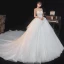 Elegant Elfenben Bryllups Brudekjoler 2020 Ballkjole Kjæreste Uten Ermer Ryggløse Appliques Paljetter Beading Glitter Tyll Cathedral Train Buste