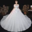 Vintage / Retro Ivory Satin Bridal Wedding Dresses 2020 Ball Gown Off-The-Shoulder Short Sleeve Backless Glitter Tulle Cathedral Train Ruffle