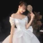 Vintage / Retro Ivory Satin Bridal Wedding Dresses 2020 Ball Gown Off-The-Shoulder Short Sleeve Backless Glitter Tulle Cathedral Train Ruffle