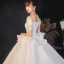 Vintage / Retro Ivory Satin Bridal Wedding Dresses 2020 Ball Gown Off-The-Shoulder Short Sleeve Backless Glitter Tulle Cathedral Train Ruffle