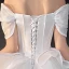 Vintage / Retro Ivory Satin Bridal Wedding Dresses 2020 Ball Gown Off-The-Shoulder Short Sleeve Backless Glitter Tulle Cathedral Train Ruffle