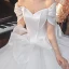 Vintage / Retro Ivory Satin Bridal Wedding Dresses 2020 Ball Gown Off-The-Shoulder Short Sleeve Backless Glitter Tulle Cathedral Train Ruffle