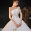 Modest / Simple Ivory Bridal Wedding Dresses 2020 Empire Strapless Sleeveless Backless Cathedral Train Ruffle