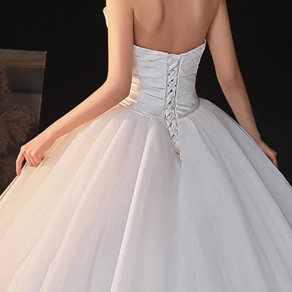 Modest / Simple Ivory Bridal Wedding Dresses 2020 Empire Strapless Sleeveless Backless Cathedral Train Ruffle