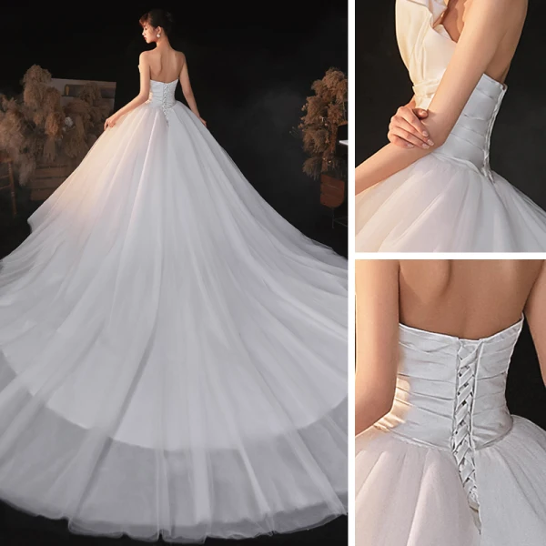 Modest / Simple Ivory Bridal Wedding Dresses 2020 Empire Strapless Sleeveless Backless Cathedral Train Ruffle