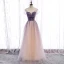 Chic / Belle Violet Dégradé De Couleur Champagne Transparentes Robe De Bal 2020 Princesse Encolure Dégagée Manches Courtes Perlage Paillettes Glitter Tulle Longue Volants Dos Nu Robe De Ceremonie