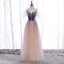 Chic / Beautiful Purple Gradient-Color Champagne Prom Dresses 2020 A-Line / Princess Spaghetti Straps Short Sleeve Beading Glitter Tulle Floor-Length / Long Ruffle Backless Formal Dresses