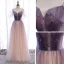 Chic / Beautiful Purple Gradient-Color Champagne Prom Dresses 2020 A-Line / Princess Spaghetti Straps Short Sleeve Beading Glitter Tulle Floor-Length / Long Ruffle Backless Formal Dresses