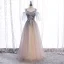 Chic / Beautiful Purple Gradient-Color Champagne Prom Dresses 2020 A-Line / Princess Spaghetti Straps Short Sleeve Appliques Beading Glitter Tulle Floor-Length / Long Ruffle Backless Formal Dresses