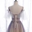 Chic / Beautiful Purple Gradient-Color Champagne Prom Dresses 2020 A-Line / Princess Spaghetti Straps Short Sleeve Appliques Beading Glitter Tulle Floor-Length / Long Ruffle Backless Formal Dresses
