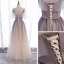 Chic / Beautiful Purple Gradient-Color Champagne Prom Dresses 2020 A-Line / Princess Spaghetti Straps Short Sleeve Appliques Beading Glitter Tulle Floor-Length / Long Ruffle Backless Formal Dresses