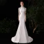 Chinese style White Satin Evening Dresses  2020 Trumpet / Mermaid See-through High Neck Short Sleeve Beading Rhinestone Sweep Train Formal Dresses