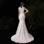 Chinese style White Satin Evening Dresses  2020 Trumpet / Mermaid See-through High Neck Short Sleeve Beading Rhinestone Sweep Train Formal Dresses