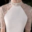 Chinese style White Satin Evening Dresses  2020 Trumpet / Mermaid See-through High Neck Short Sleeve Beading Rhinestone Sweep Train Formal Dresses