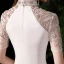 Chinese style White Satin Evening Dresses  2020 Trumpet / Mermaid See-through High Neck Short Sleeve Beading Rhinestone Sweep Train Formal Dresses