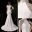 Chinese style White Satin Evening Dresses  2020 Trumpet / Mermaid See-through High Neck Short Sleeve Beading Rhinestone Sweep Train Formal Dresses
