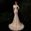 Luxury / Gorgeous Gold Evening Dresses  2020 Trumpet / Mermaid See-through Scoop Neck Short Sleeve Rhinestone Beading Sequins Sweep Train Ruffle Formal Dresses
