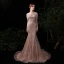 Luxury / Gorgeous Gold Evening Dresses  2020 Trumpet / Mermaid See-through Scoop Neck Short Sleeve Rhinestone Beading Sequins Sweep Train Ruffle Formal Dresses