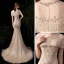 Luxury / Gorgeous Gold Evening Dresses  2020 Trumpet / Mermaid See-through Scoop Neck Short Sleeve Rhinestone Beading Sequins Sweep Train Ruffle Formal Dresses