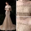 Luxury / Gorgeous Gold Evening Dresses  2020 Trumpet / Mermaid See-through Scoop Neck Short Sleeve Rhinestone Beading Sequins Sweep Train Ruffle Formal Dresses