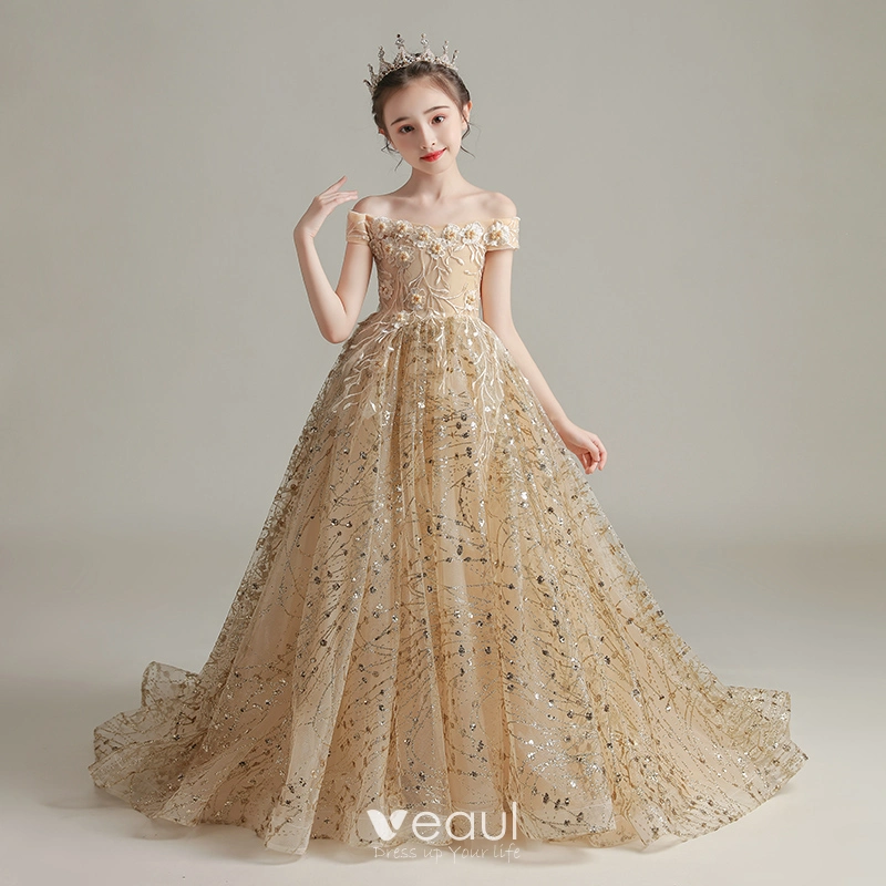 fancy gold dress Fancy Toddler Dress, Toddler Birthday Dress, Formal Toddler Dresses Dress & Bow / 4T main image 1