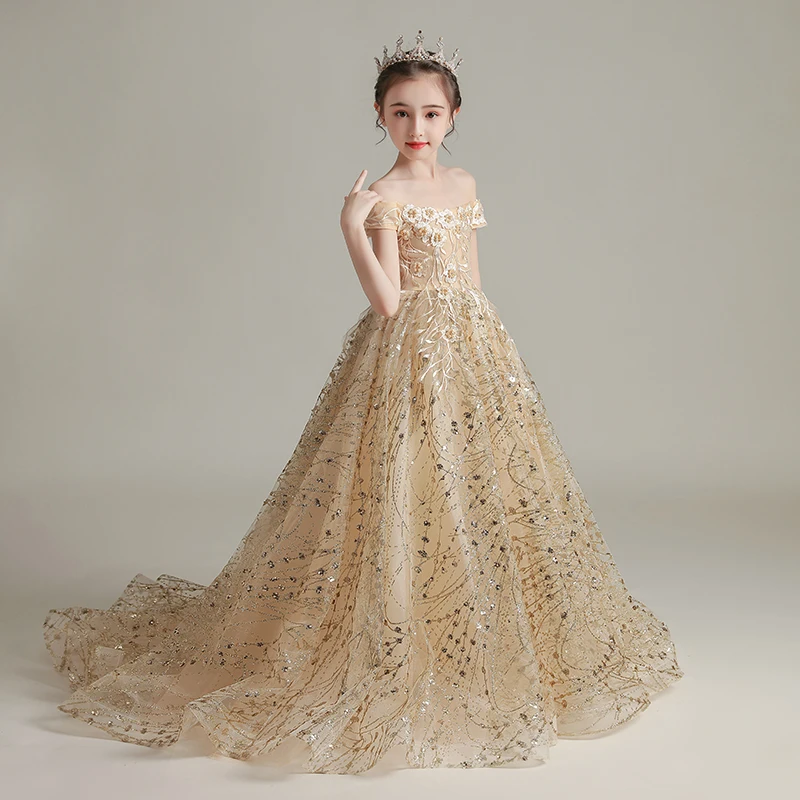 slim fit dress slacks Girls Birthday Gold Dress Children's Sequin Princess Dress – marryshe