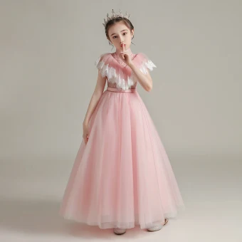 Vintage Retro Pearl Pink See Through Birthday Flower Girl Dresses 2020 A Line Princess High Neck Sleeveless Sash Beading Floor Length Long Ruffle