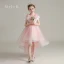 Vintage / Retro Pearl Pink See-through Birthday Flower Girl Dresses 2020 A-Line / Princess High Neck Sleeveless Sash Beading Floor-Length / Long Ruffle