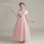 Vintage / Retro Pearl Pink See-through Birthday Flower Girl Dresses 2020 A-Line / Princess High Neck Sleeveless Sash Beading Floor-Length / Long Ruffle