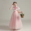 Vintage / Retro Pearl Pink See-through Birthday Flower Girl Dresses 2020 A-Line / Princess High Neck Sleeveless Sash Beading Floor-Length / Long Ruffle
