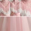 Vintage / Retro Pearl Pink See-through Birthday Flower Girl Dresses 2020 A-Line / Princess High Neck Sleeveless Sash Beading Floor-Length / Long Ruffle