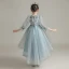 Haute Basse Bleu Ciel Transparentes Anniversaire Robe Ceremonie Fille 2020 Robe Boule Col Haut Gonflée Manches Longues Paillettes Asymétrique Volants