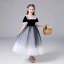 Chic / Beautiful Black Gradient-Color White Birthday Flower Girl Dresses 2020 Ball Gown See-through Scoop Neck Sleeveless Sequins Floor-Length / Long Ruffle