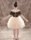 Two Tone Black Champagne Flower Girl Dresses 2020 Ball Gown See-through Scoop Neck Short Sleeve Sequins Short Cascading Ruffles