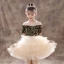 Two Tone Black Champagne Flower Girl Dresses 2020 Ball Gown See-through Scoop Neck Short Sleeve Sequins Short Cascading Ruffles