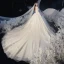Bäst Champagne Brud Bröllopsklänningar 2020 Balklänning Av Axeln 3/4 ärm Halterneck Appliqués Spets Beading Glittriga / Glitter Tyll Cathedral Train Ruffle