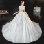 Meilleur Ivoire La Mariée Robe De Mariée 2020 Robe Boule Transparentes Encolure Carrée Manches Courtes Dos Nu Perlage Paillettes Cathedral Train Volants