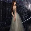 Élégant Glitter Argenté Robe De Bal 2020 Princesse Bretelles Spaghetti Manches Courtes Perlage Longue Volants Dos Nu Robe De Ceremonie