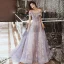 Charmant Violet Robe De Bal 2020 Princesse De l'épaule Manches Courtes Appliques Paillettes Train De Balayage Volants Dos Nu Robe De Ceremonie