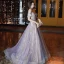 Charmant Violet Robe De Bal 2020 Princesse De l'épaule Manches Courtes Appliques Paillettes Train De Balayage Volants Dos Nu Robe De Ceremonie
