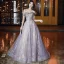 Charmant Violet Robe De Bal 2020 Princesse De l'épaule Manches Courtes Appliques Paillettes Train De Balayage Volants Dos Nu Robe De Ceremonie