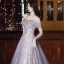 Charmant Violet Robe De Bal 2020 Princesse De l'épaule Manches Courtes Appliques Paillettes Train De Balayage Volants Dos Nu Robe De Ceremonie