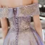 Charmant Violet Robe De Bal 2020 Princesse De l'épaule Manches Courtes Appliques Paillettes Train De Balayage Volants Dos Nu Robe De Ceremonie