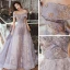 Charmant Violet Robe De Bal 2020 Princesse De l'épaule Manches Courtes Appliques Paillettes Train De Balayage Volants Dos Nu Robe De Ceremonie