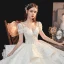 Vintage / Retro Ivory Bridal Wedding Dresses 2020 Ball Gown See-through Scoop Neck Puffy Short Sleeve Backless Appliques Lace Beading Cathedral Train Ruffle