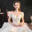 Vintage / Retro Ivory Bridal Wedding Dresses 2020 Ball Gown See-through Scoop Neck Puffy Short Sleeve Backless Appliques Lace Beading Cathedral Train Ruffle