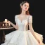 Vintage / Retro Ivory Bridal Wedding Dresses 2020 Ball Gown See-through Scoop Neck Puffy Short Sleeve Backless Appliques Lace Beading Cathedral Train Ruffle
