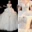Vintage / Retro Ivory Bridal Wedding Dresses 2020 Ball Gown See-through Scoop Neck Puffy Short Sleeve Backless Appliques Lace Beading Cathedral Train Ruffle