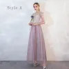 Affordable Lilac Bridesmaid Dresses 2020 A-Line / Princess Backless Appliques Lace Floor-Length / Long Ruffle